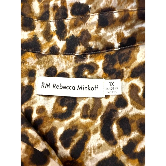 Rebecca Minkoff Blouse Womens 1X Brown Leopard Print Button Up Long Sleeve Top - Picture 6 of 12